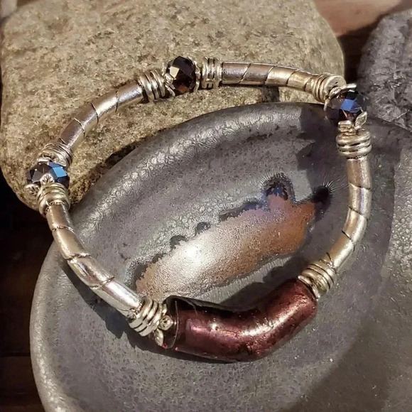 Handcrafted Edgy Silver Purple Lavender Bracelet - Picture 5 of 6